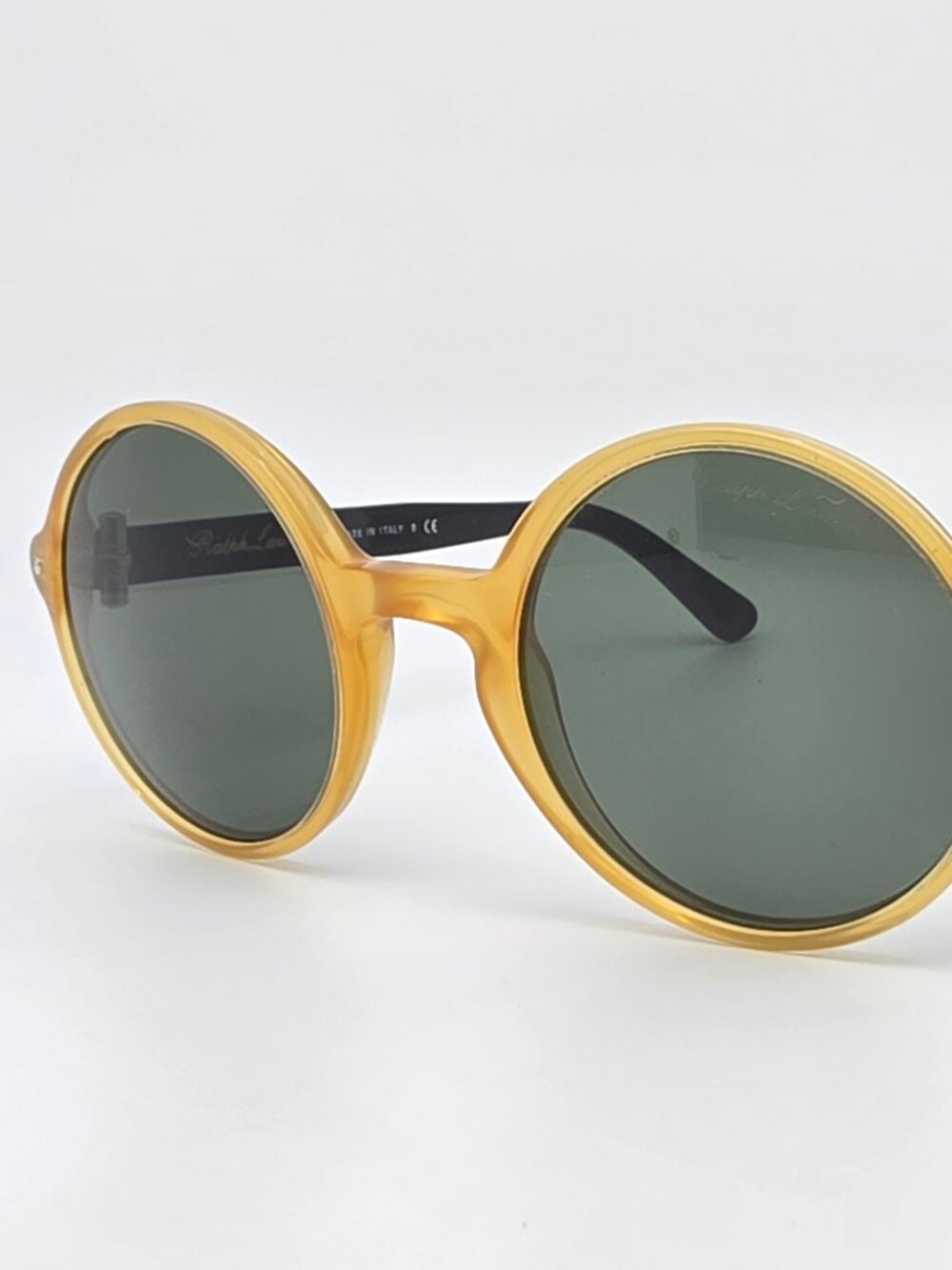 Ralph Lauren Purple Label PL9763 Yellow Frame Green Glass Lens Round Sunglasses
